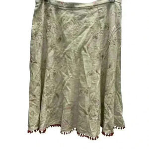 PORTRAIT VINTAGE A-LINE LINEN SKIRT WITH EMBROIDERED FLOWERS & BEADED HEM